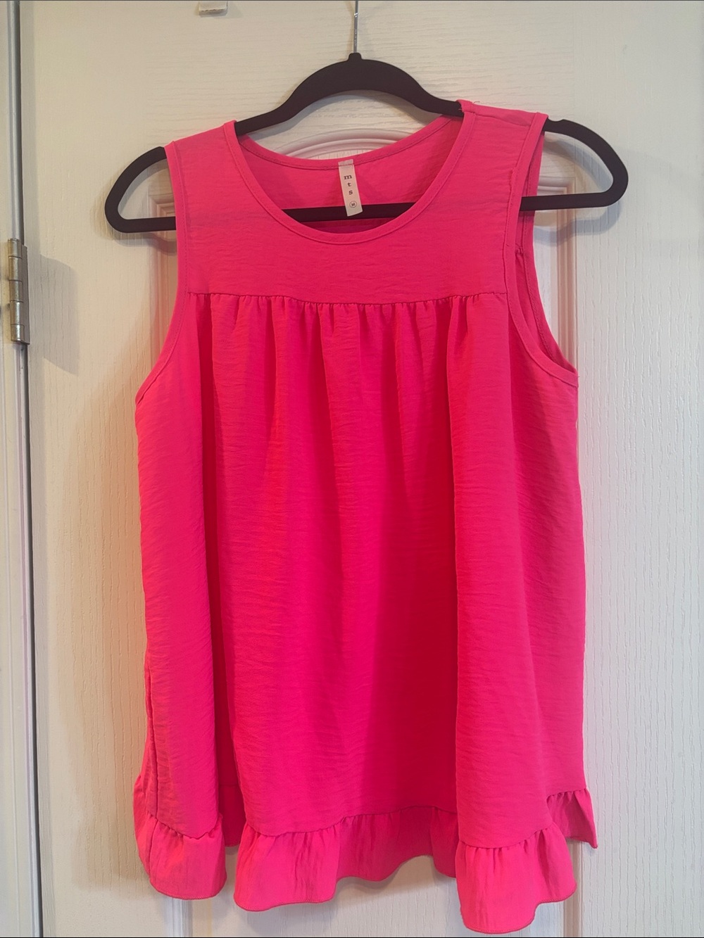 mts Bright Pink Ruffle-Hem Sleeveless Tank